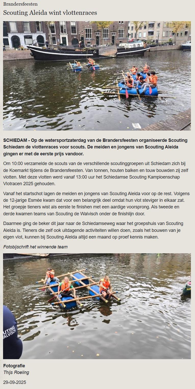 Op 29 september 2025 plaatste deschiedammeronline.nl een artikel over het veroveren van de beker door de Scouts van Scouting Aleida